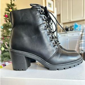 Alfani Women’s Buffey Faux Leather Combat  and Lace-up Boots in black size 9M.